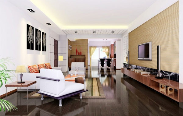 sala de estar completa iluminada com sanca e spots duplos em LED