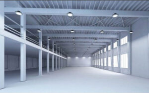 galpão de pe alto com luminaris ufo de alta potencia