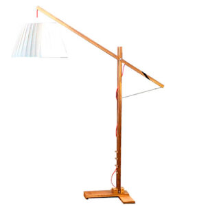 Luminária de Chão Madeira Sepsi com Cúpula em Tecido – Regulável