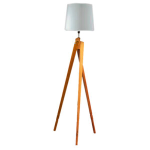 Luminária de Chão em Madeira Tripé com Cúpula de Tecido