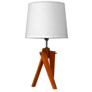 Luminária de Mesa Abajur de Madeira Tripé Pequeno com Cúpula de Tecido