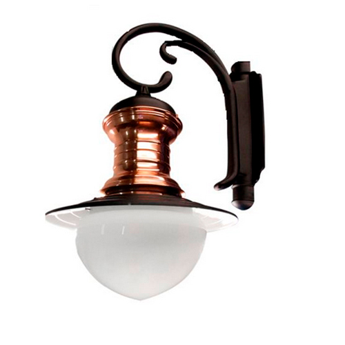 
Esta arandela clássica de parede possui um suporte em metal preto com um braço curvado em "S". Abaixo, há uma cúpula de vidro fosco branco em formato de gota. O destaque é o acabamento em cobre polido no topo da luminária, conferindo um estilo vintage e elegante, típico de iluminação antiga.