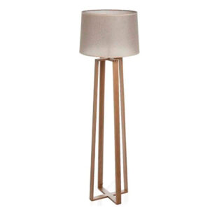 Luminária de Piso de Madeira Quadrada com Cúpula em Tecido