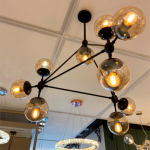 Lustre Pendente Moderno Orbital com 10 Globos de Vidro