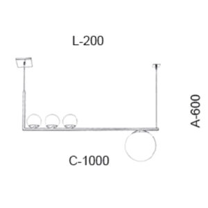Lustre Pendente Moderno Varão com 3 Globos e 1 Globo Invertido