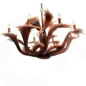 Lustre Rústico Country Chifres Rena Largo com 8 Cúpulas