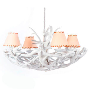 Lustre Rústico Country Chifres Rena com 4 Cúpulas