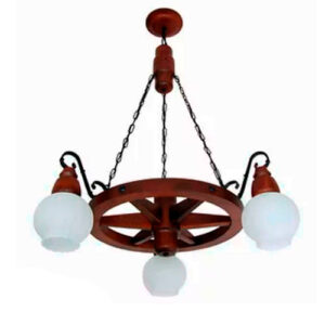 Lustre Rústico Country Roda de Carroça com 3 Globos