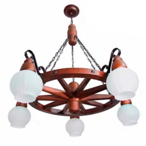 Lustre Rústico Country Roda de Carroça com 5 Globos