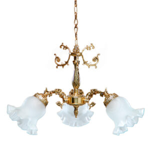 Lustre de Bronze Clássico Inclinado 3 Tulipas de Vidro