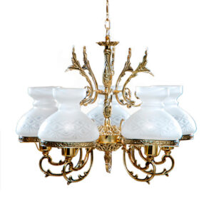 Lustre de Bronze Clássico Primavera 5 Cúpulas de Vidro