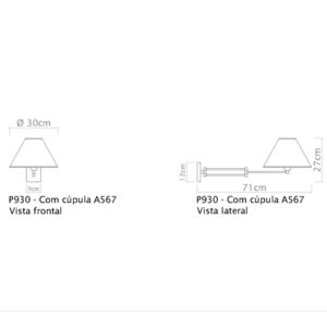 arandela-braco-metal-cromada-dimensoes