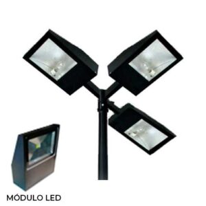 poste-petala-chanfrada-triplo-com-refletor-de-led-50w