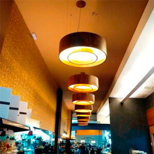Pendente de Madeira Redondo Difusor com Aro Central com LED Integrado