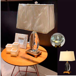 Luminária de Mesa Abajur de Cristal Oval com Cúpula de Tecido