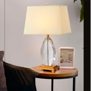 Luminária de Mesa Abajur de Cristal Oval com Cúpula de Tecido