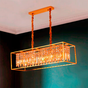 Lustre Moderno de Cristal Rome Retangular Dourado