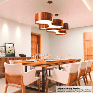 Lustre Pendente de Madeira Curve 3 Pontas