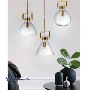 Pendente Moderno Mome Dourado com Cúpula de Vidro -  Conjunto