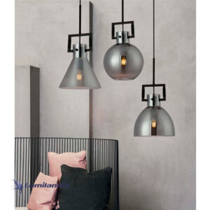 Pendente Moderno Mome Preto com Cúpula de Vidro Fumê - Conjunto