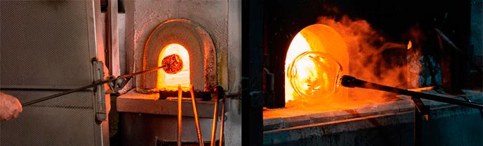 boca de forno de vidro colocando o globo para esquentar