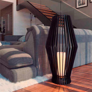 Luminaria de Chão Madeira Aletada com Vidro