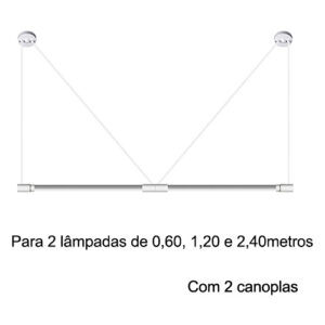 Pendente Tubular para 2 Lâmpadas Tubo LED 2 Canopla(2)