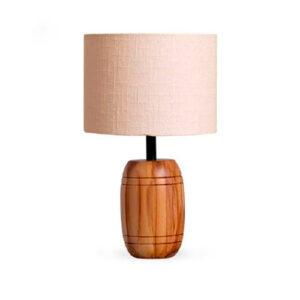 Abajur Sala Teca Redondo Baixo de Madeira