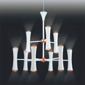 Lustre Plafon Moderno Cone Duplo 2 Andares 9 Braços 18 Lâmpadas