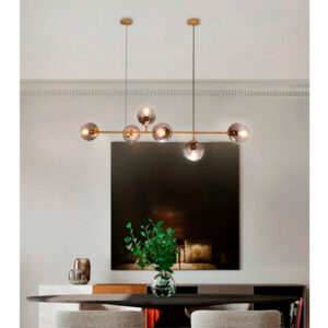 Luminária de Teto Lustre Moderno Linear 6 Globos Cristal