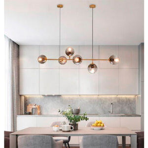 Luminária de Teto Lustre Moderno Linear 6 Globos Cristal