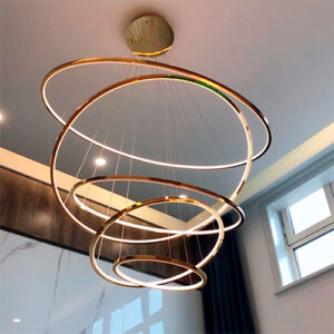 Luminária de Teto Lustre Pendente 5 Aros com LED Integrado