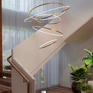 Luminária de Teto Lustre Pendente 5 Aros com LED Integrado