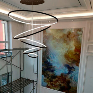 Luminária de Teto Lustre Pendente 5 Aros com LED Integrado