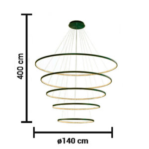 Luminária de Teto Lustre Pendente 5 Aros com LED Integrado