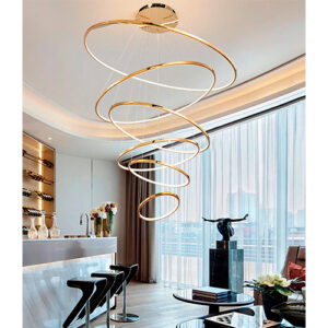 Luminária de Teto Lustre Pendente 6 Aros com LED Integrado