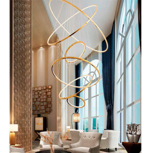 Luminária de Teto Lustre Pendente 6 Aros com LED Integrado