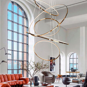 Luminária de Teto Lustre Pendente 6 Aros com LED Integrado