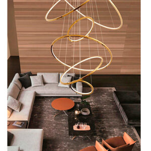 Luminária de Teto Lustre Pendente 6 Aros com LED Integrado