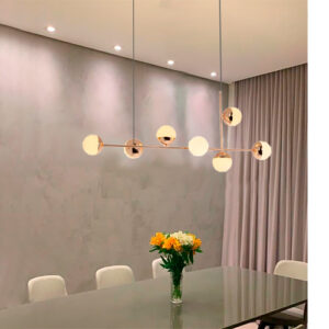 Luminária de Teto Lustre Pendente Linear 7 Globos