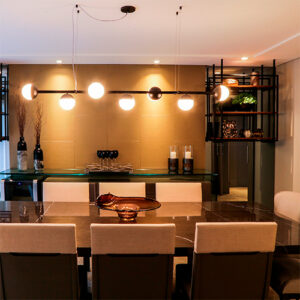 Luminária de Teto Lustre Pendente Linear 7 Globos