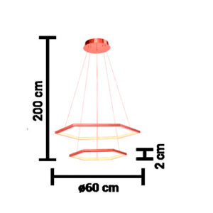 Luminária de Teto Pendente 2 Aros Sextavados com LED Integrado