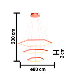 Luminária de Teto Pendente 3 Aros Sextavados com LED Integrado