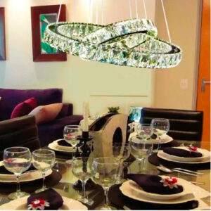 Luminária de Teto Pendente Cristal 2 Aneis com LED Integrado