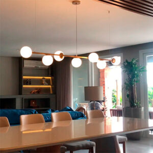 Luminária de Teto Pendente Reto 7 Globos de Vidro