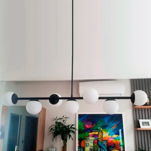 Luminária de Teto Pendente Reto 7 Globos de Vidro