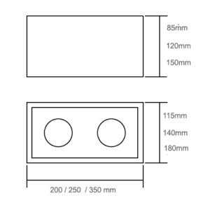Luminária de Teto Plafon Sobrepor Frente Recuada para 2 Lâmpadas