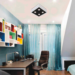 Luminária de Teto Plafon Sobrepor Frente Recuada para 4 Lâmpadas