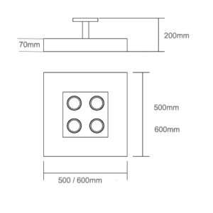 Luminária de Teto Plafon com Haste Quadrado para 4 Lâmpadas
