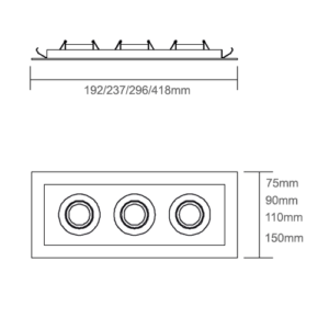 Luminária de Teto Spot Embutido Quadrado Recuado para 2 Lâmpadas